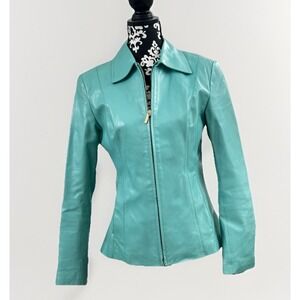 Women's Teal Leather Jacket